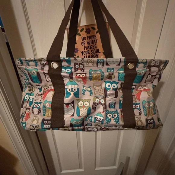 Gently used Thirty-One Owl Print Tote Bag Multicolor & NWT Clear Cover . - Picture 2 of 5